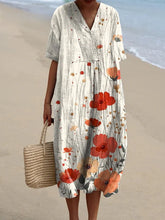 Watercolor Poppy Floral Art Pattern Printed Women's Flowy Dress